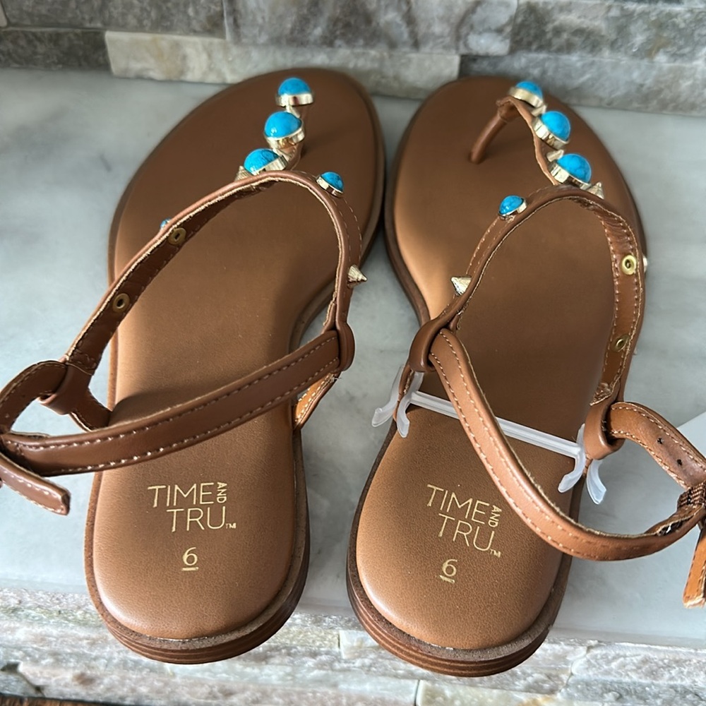 Time and Tru Women's Jeweled T-Strap Sandal Size 6 - Picture 5 of 8